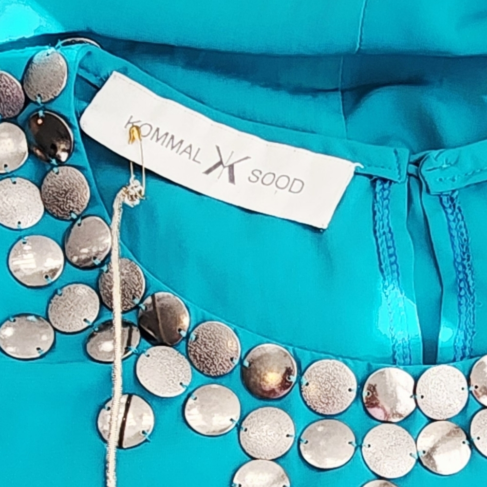 KOMMAL SOOD TEAL MAXI DRESS LONG SLEEVE NECK DETAIL SIZE MEDIUM - Picture 15 of 15